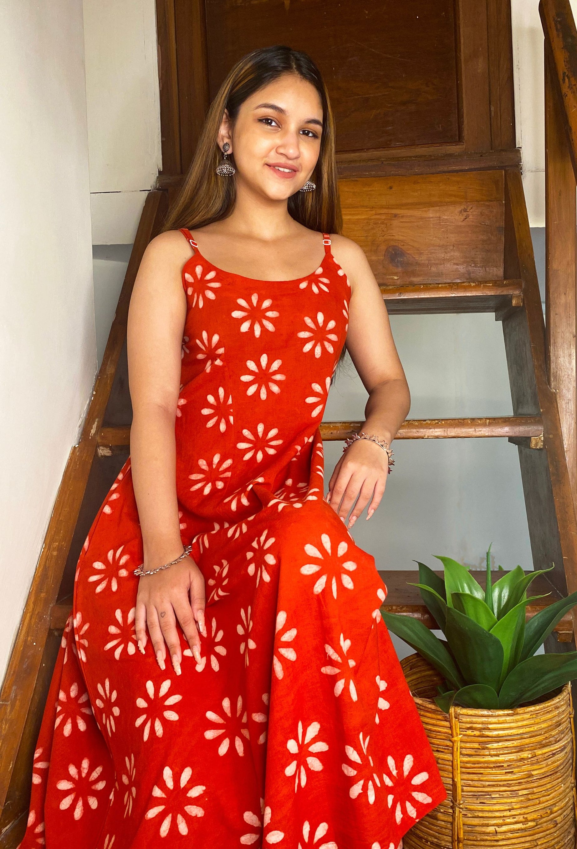 A-Line Cotton Hand-Block Print Dress With Pocket