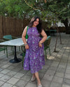 Purple & Green Floral Hand-Block Print Cotton Maxi Dress