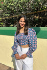Pure Cotton Top in Blue & Pink Floral Print Full Sleeves Top AMARAA