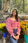 Amaraa's Full Sleeves Floral Pink Top With Back Smocking AMARAA