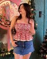 Red Smocking Tube Top with Boho Lace