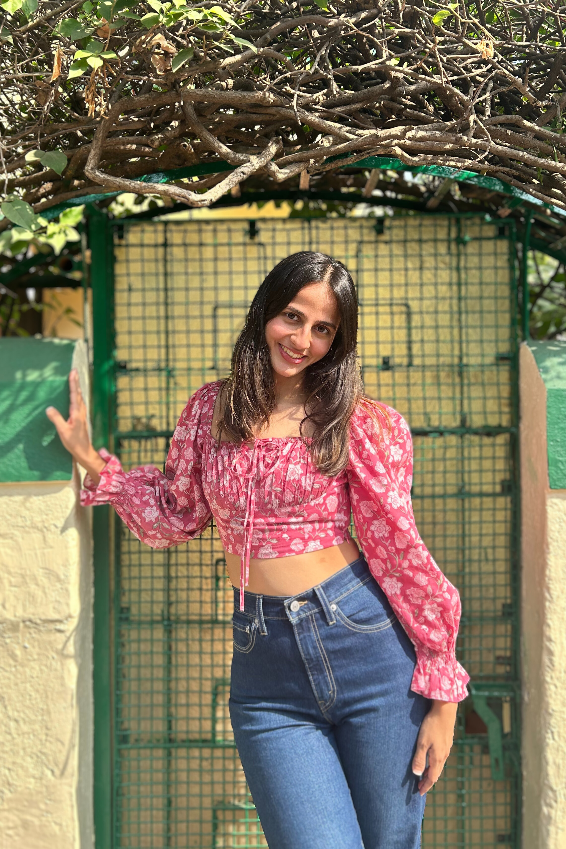 Amaraa's Full Sleeves Floral Pink Top With Back Smocking