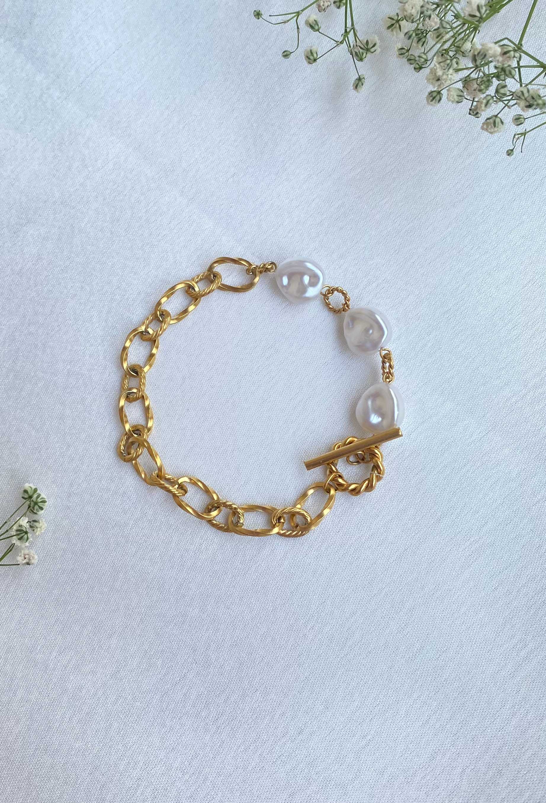 Half Chain-Link Pearl Bracelet