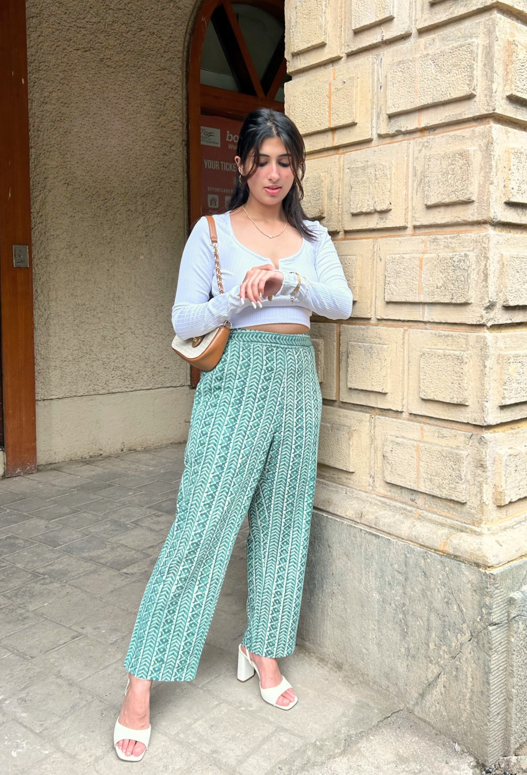 Sage Green Hand-Block Printed Pants with Pockets