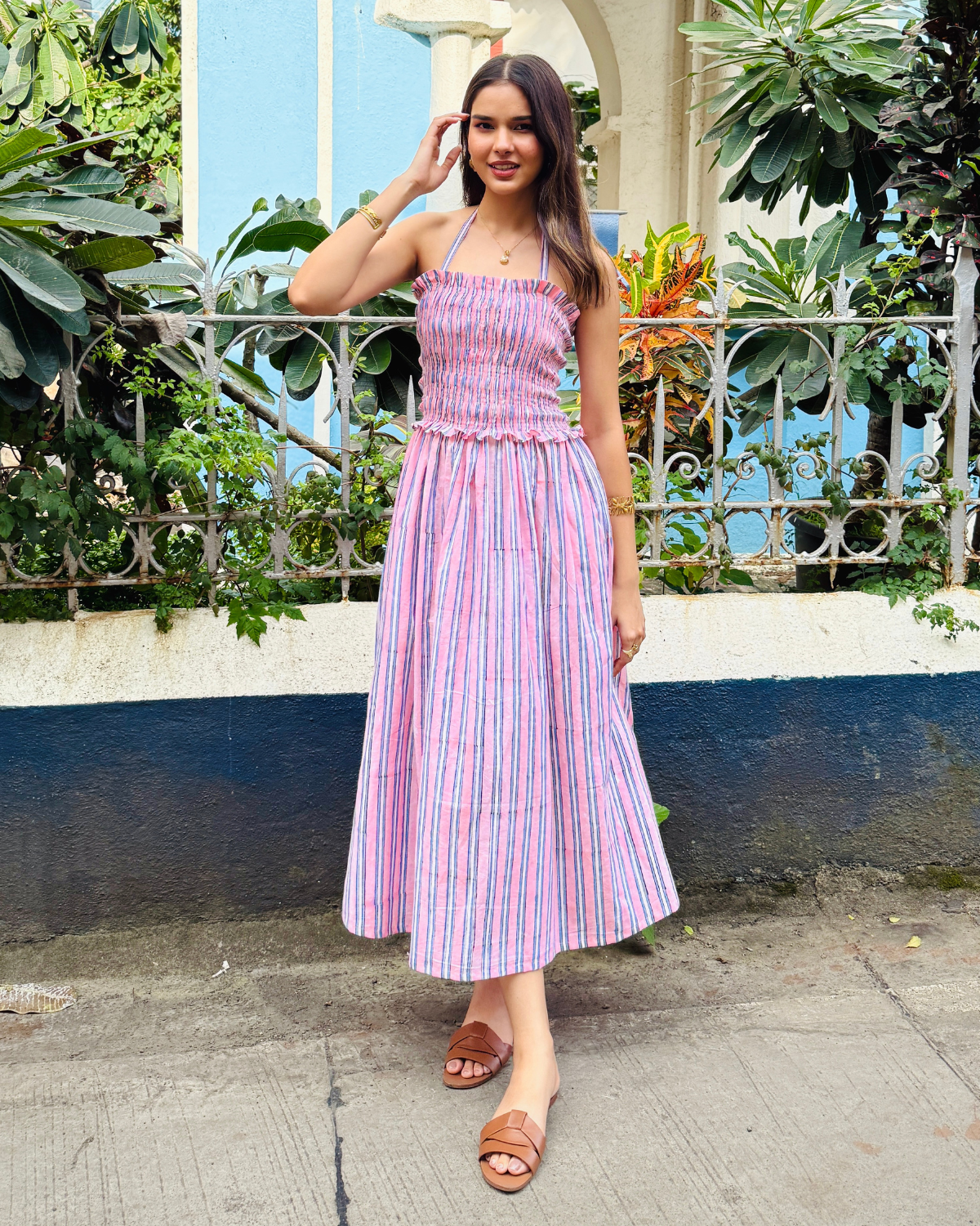Pink & White Striped Smocking Dress Beat the October Heat