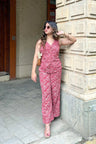 Maroon Red Stylish Hand-Block Printed vest And Pant Set AMARAA