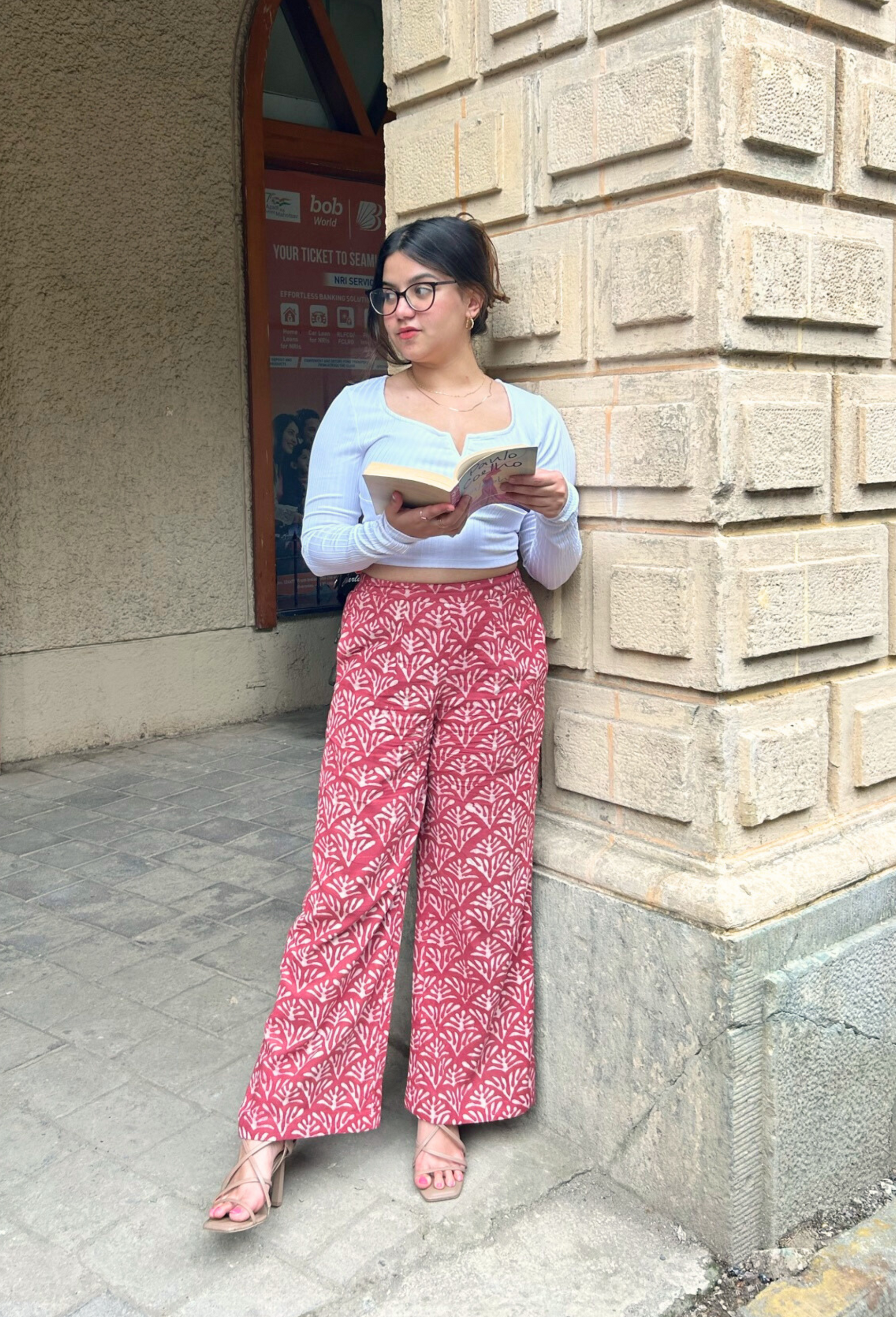 Maroon Hand Block Printed Pants