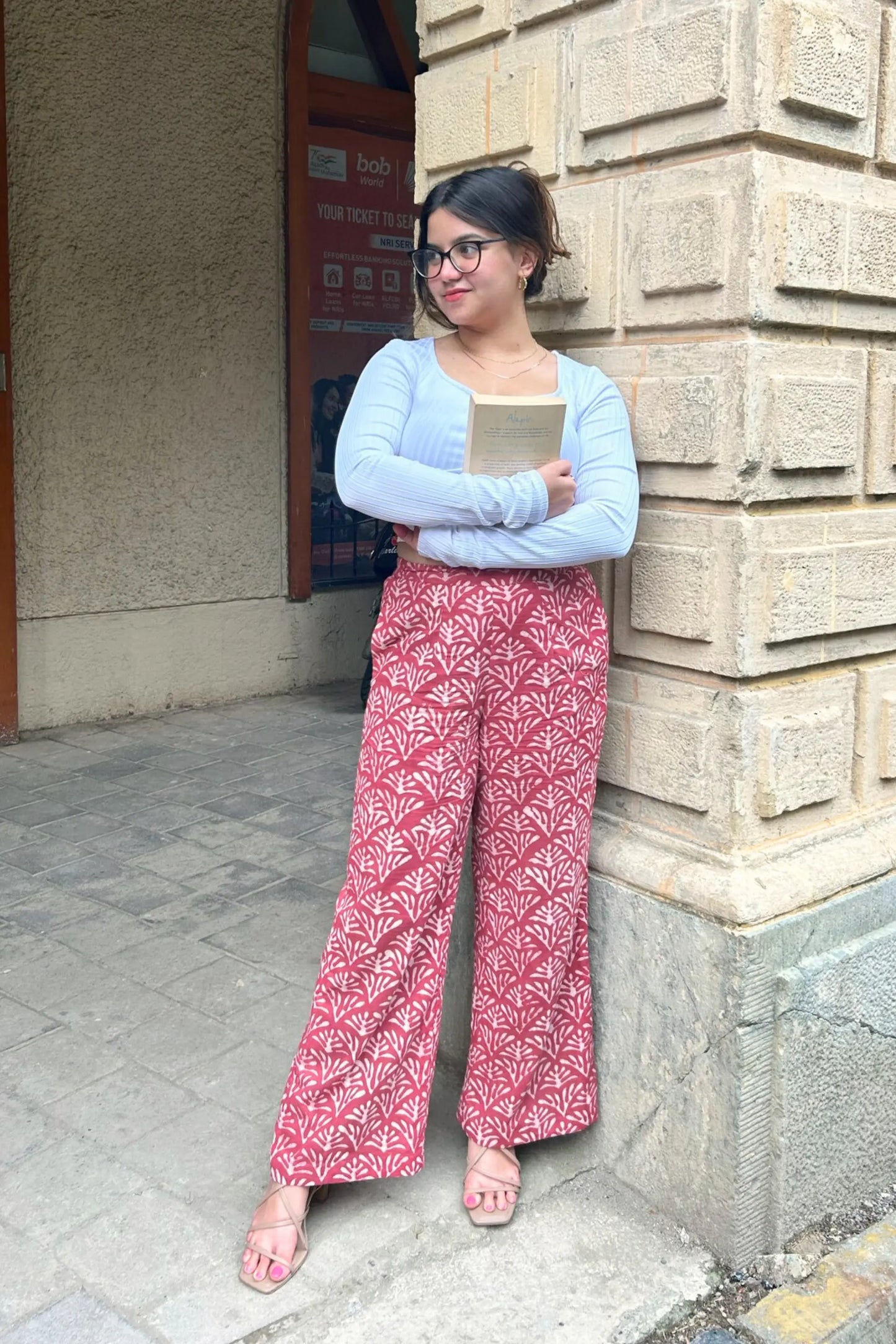Maroon Red Hand Block Printed Pants AMARAA