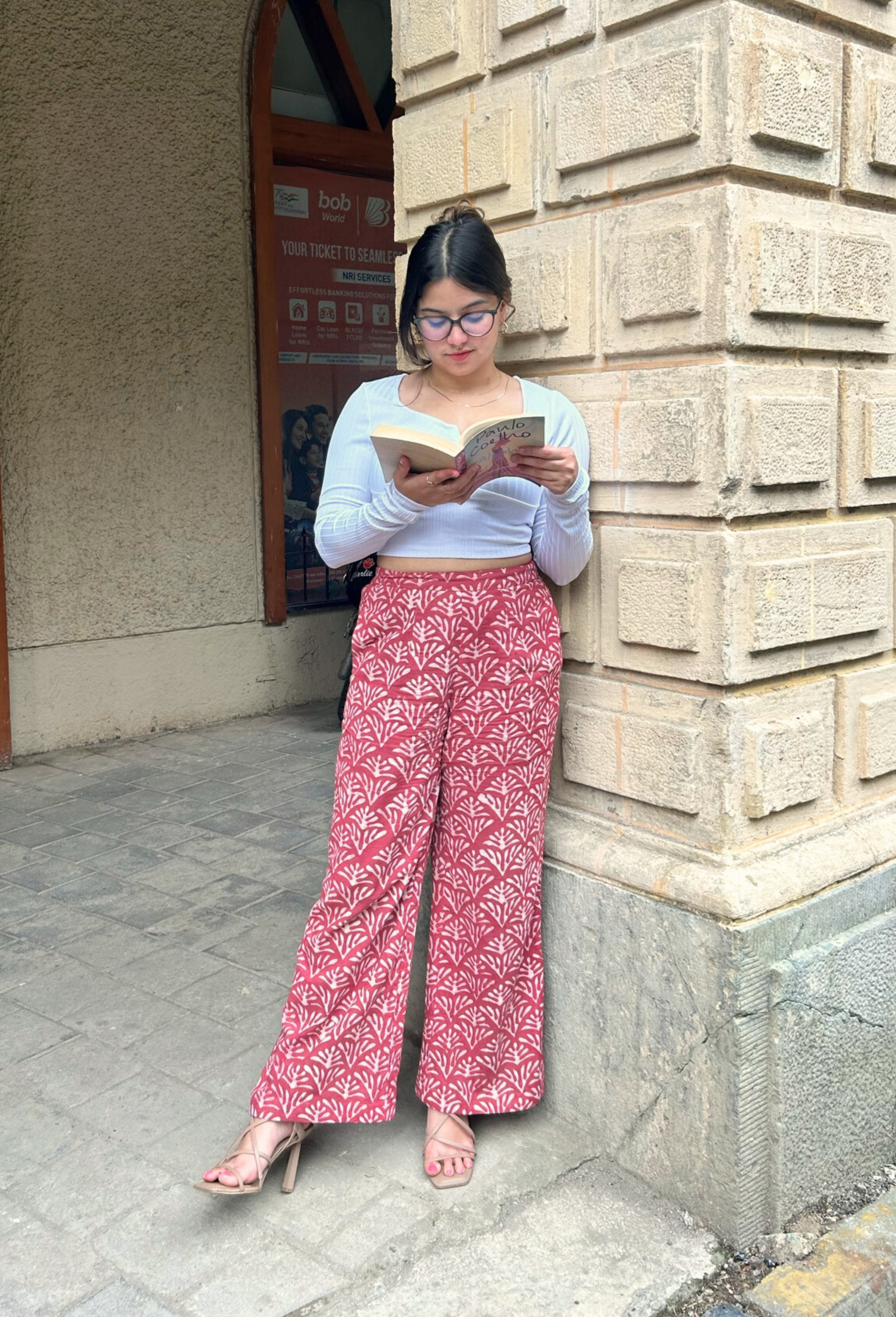 Maroon Hand Block Printed Pants