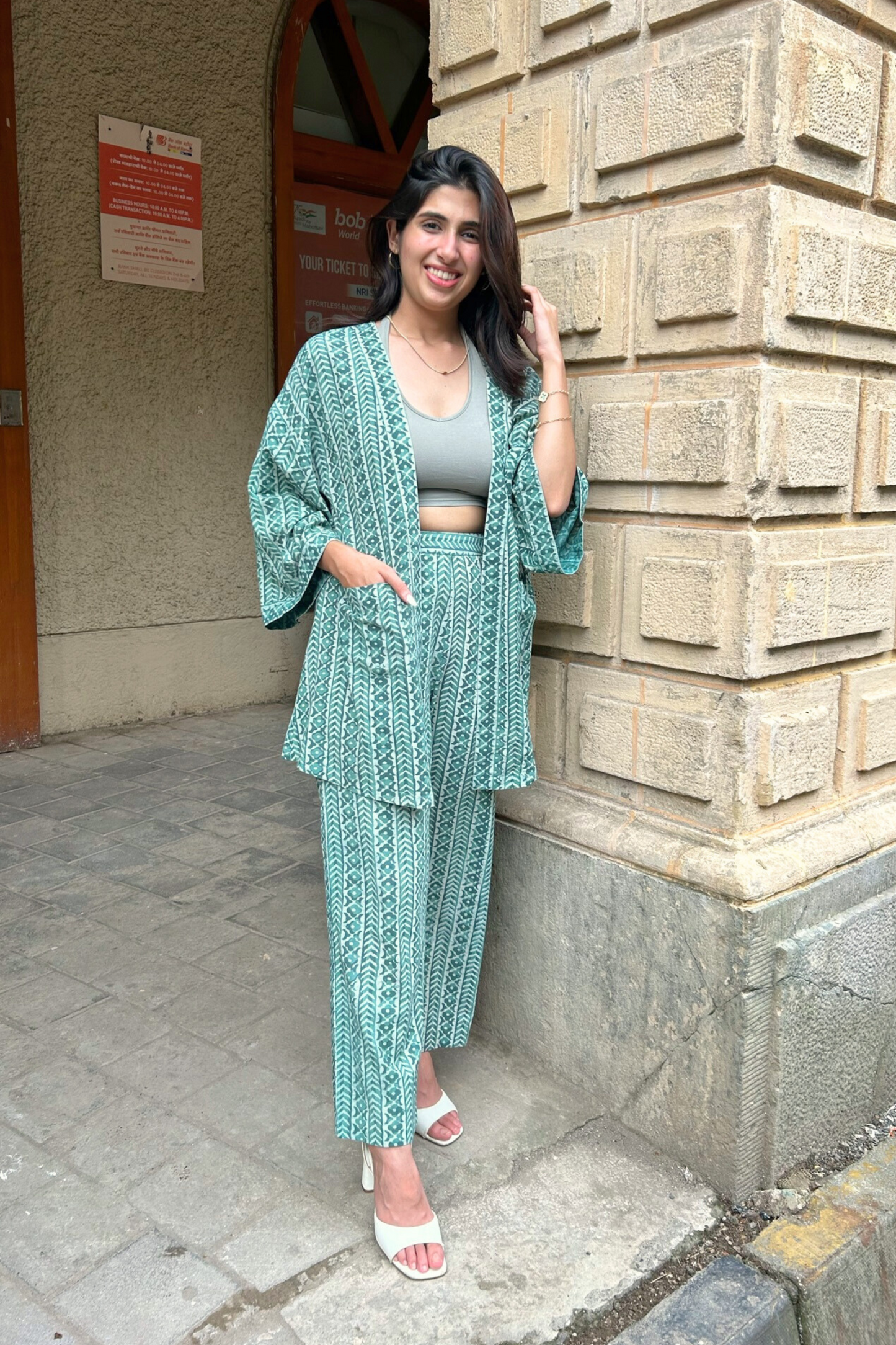 Stylish Hand-Block Printed Vest And Pant Set AMARAA