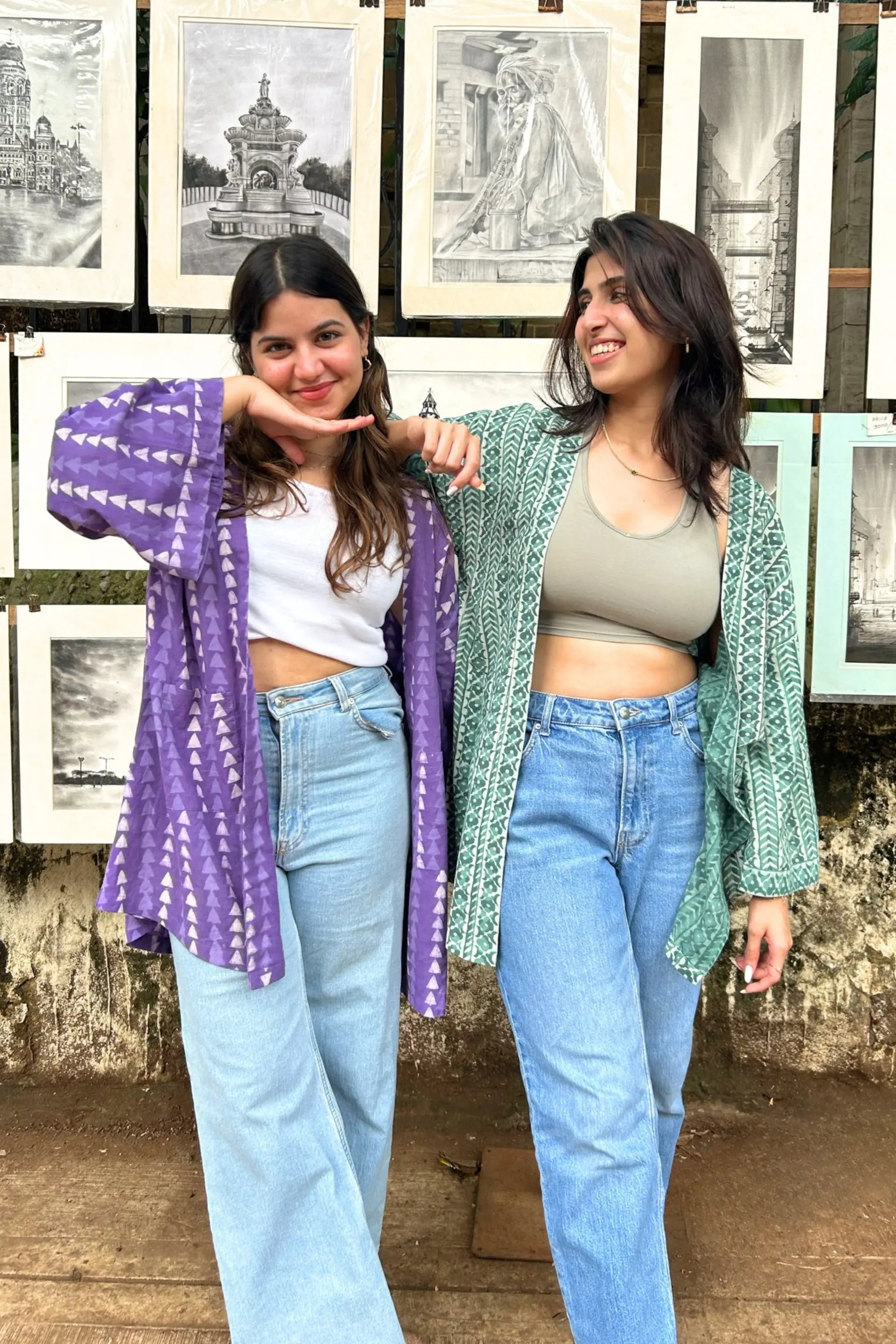 Free Size Purple Hand-Block Printed Shrug In Cotton AMARAA