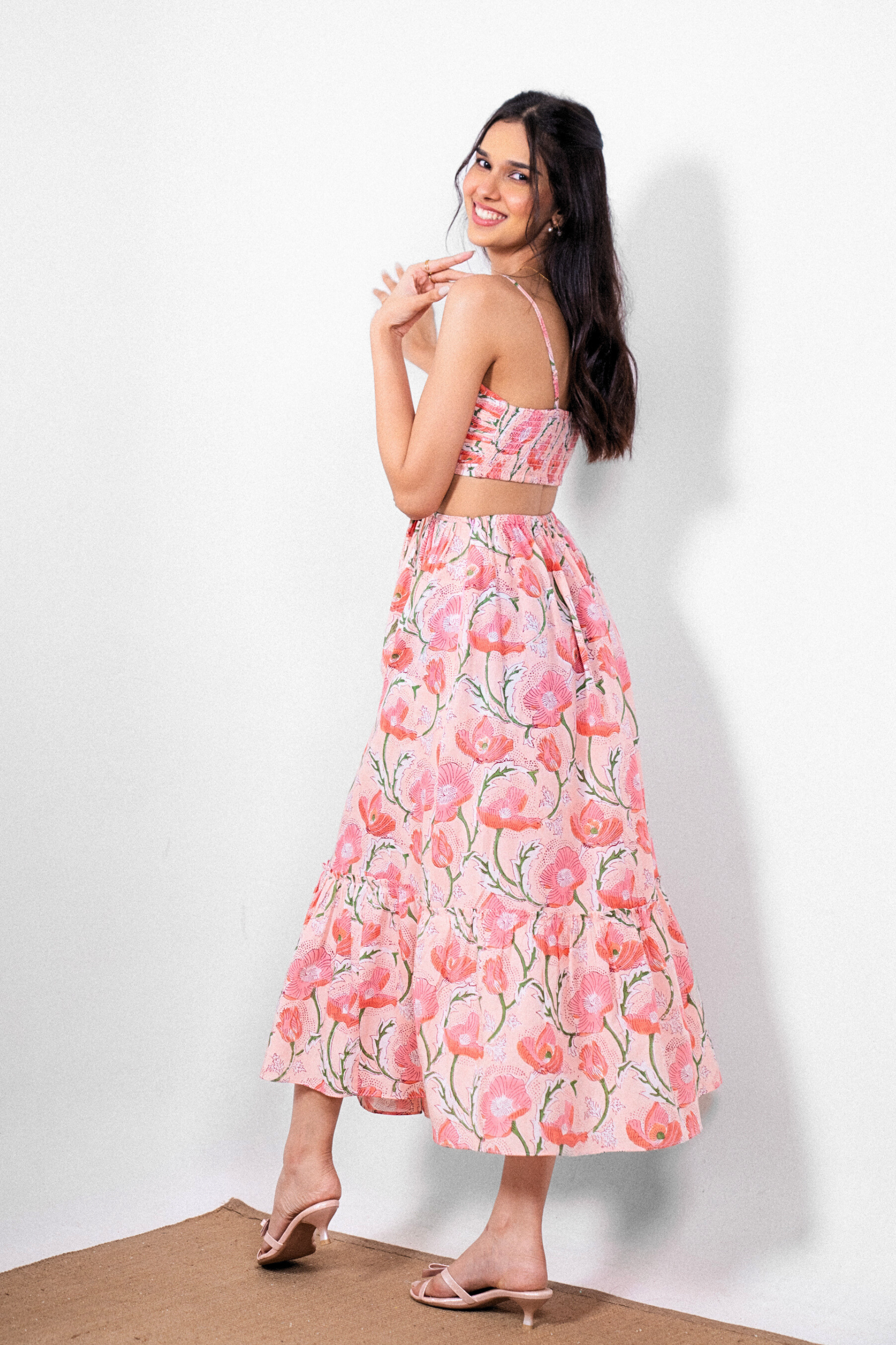 Coral Pink Maxi Dress in Coral Pink Shade With Pocket