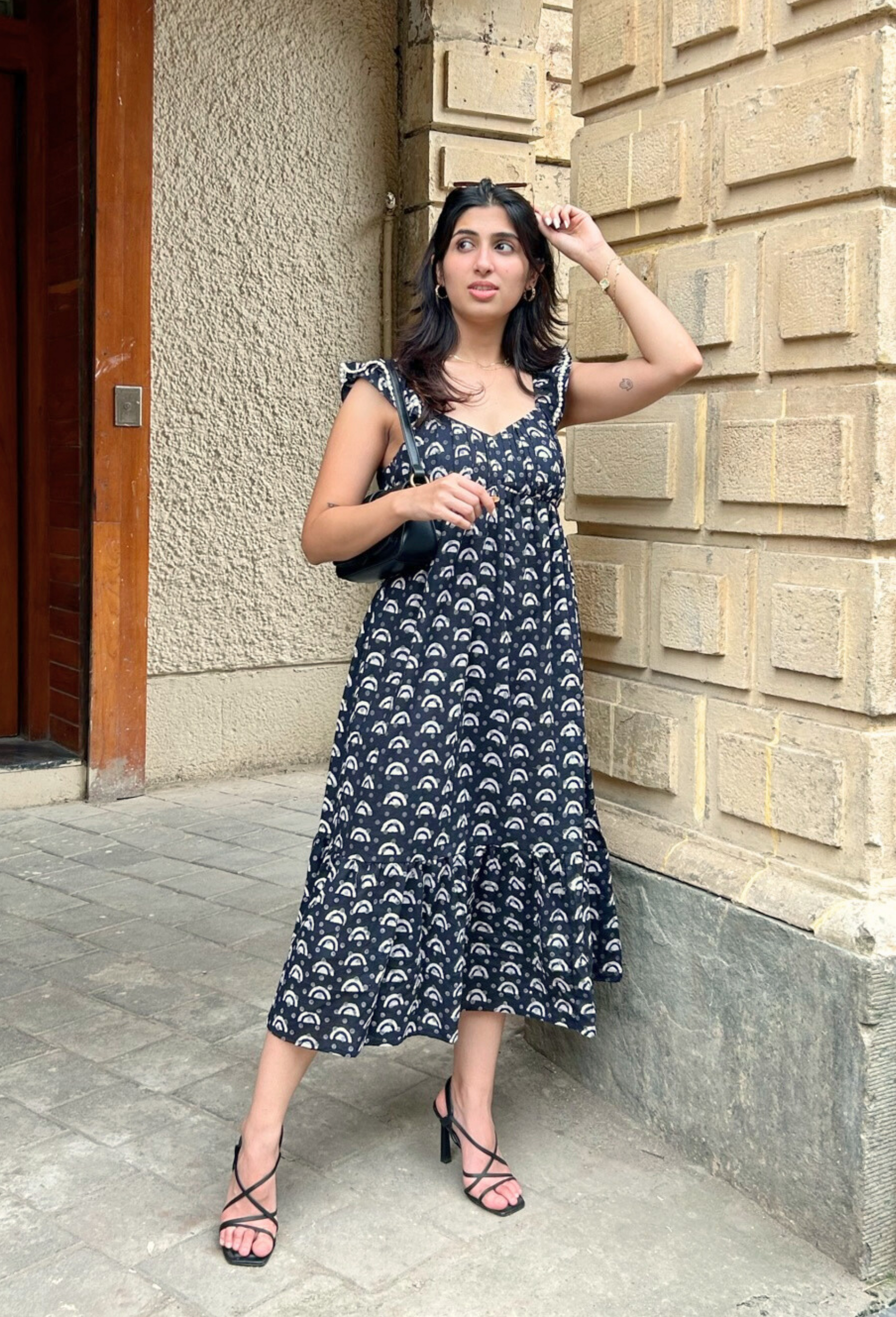 Geometric Hand-Block Printed Cotton Maxi Dress with Pocket