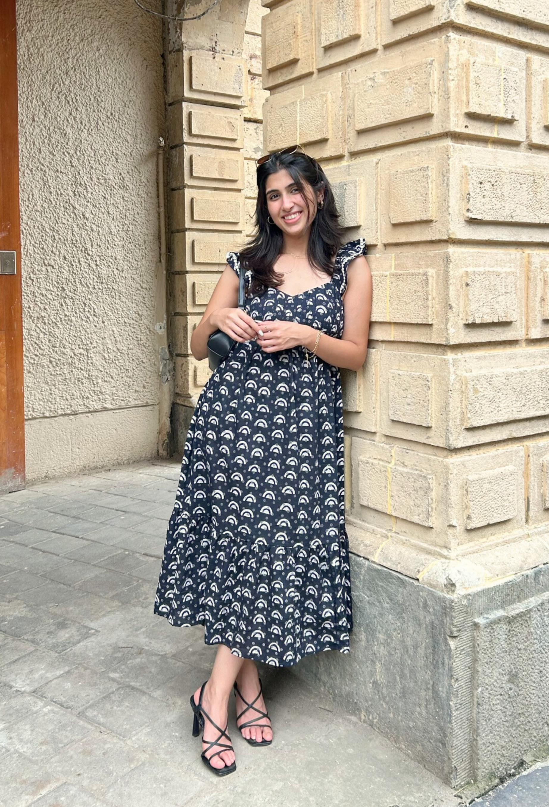 Geometric Hand-Block Printed Cotton Maxi Dress with Pocket