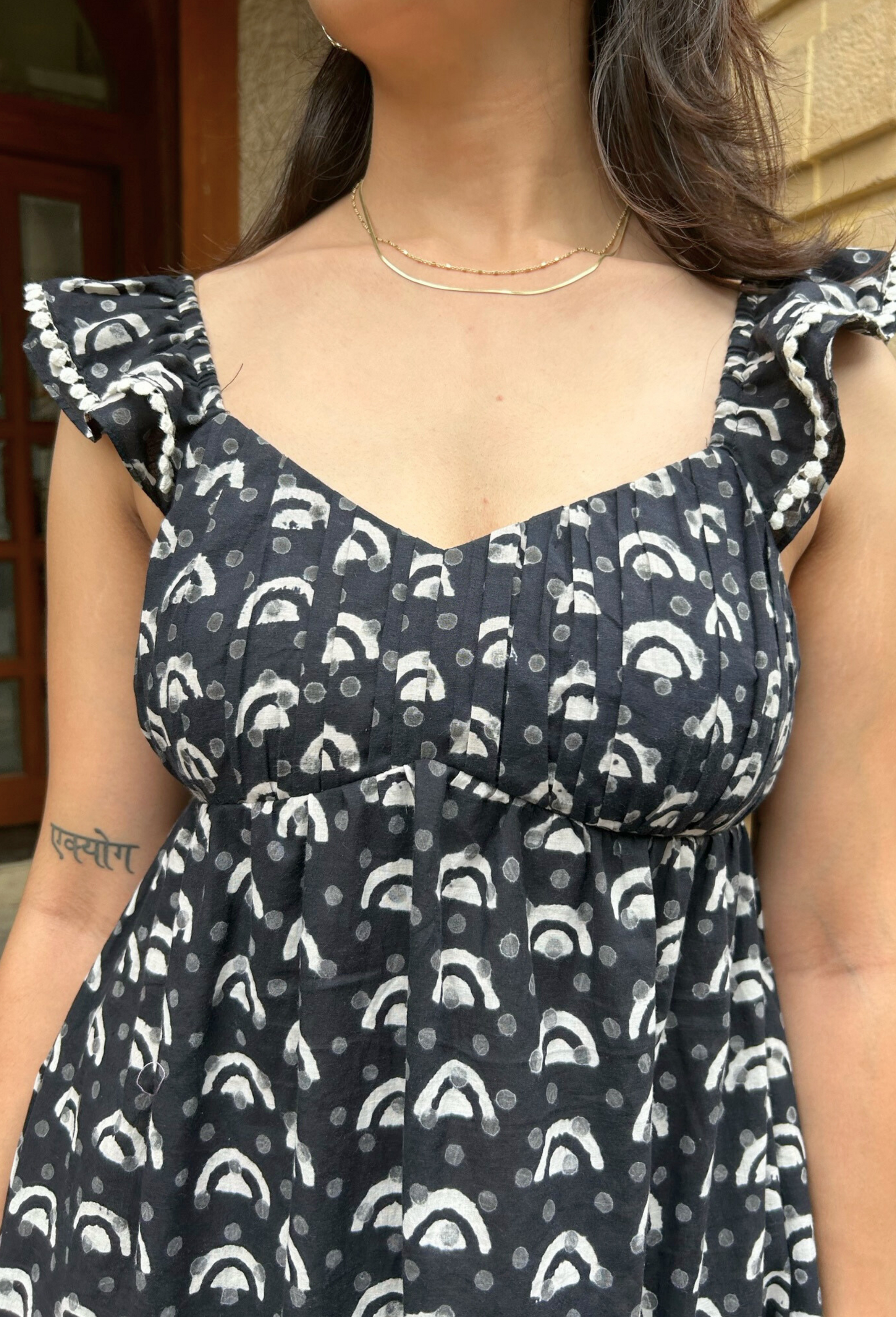 Geometric Hand-Block Printed Cotton Maxi Dress with Pocket