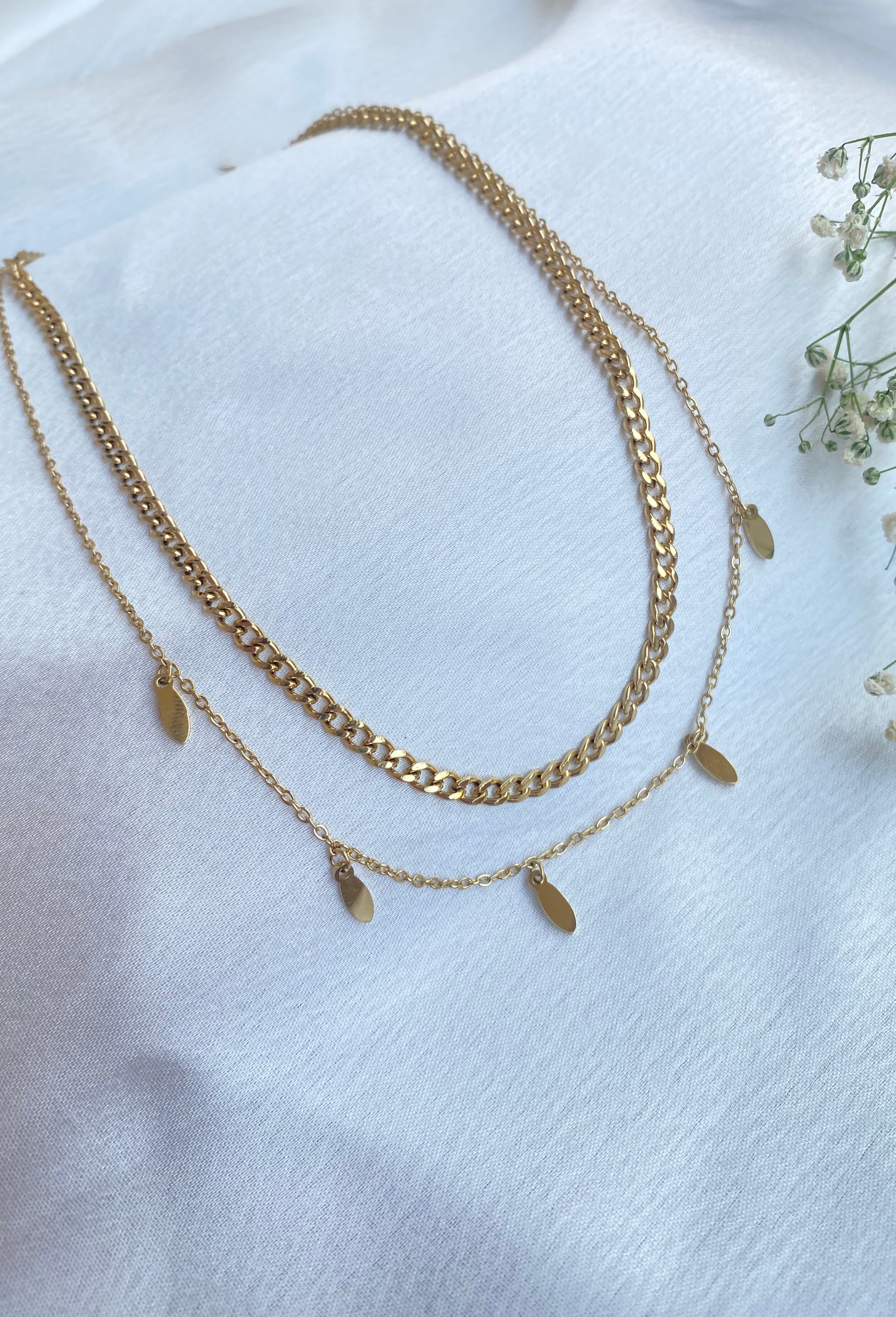 Dainty Double Layered Leaf Gold Chain