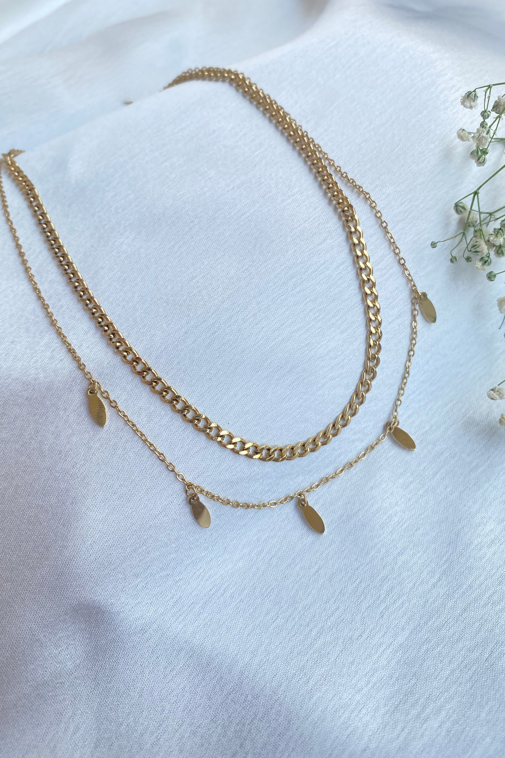 Dainty Double Layered Leaf Gold Chain