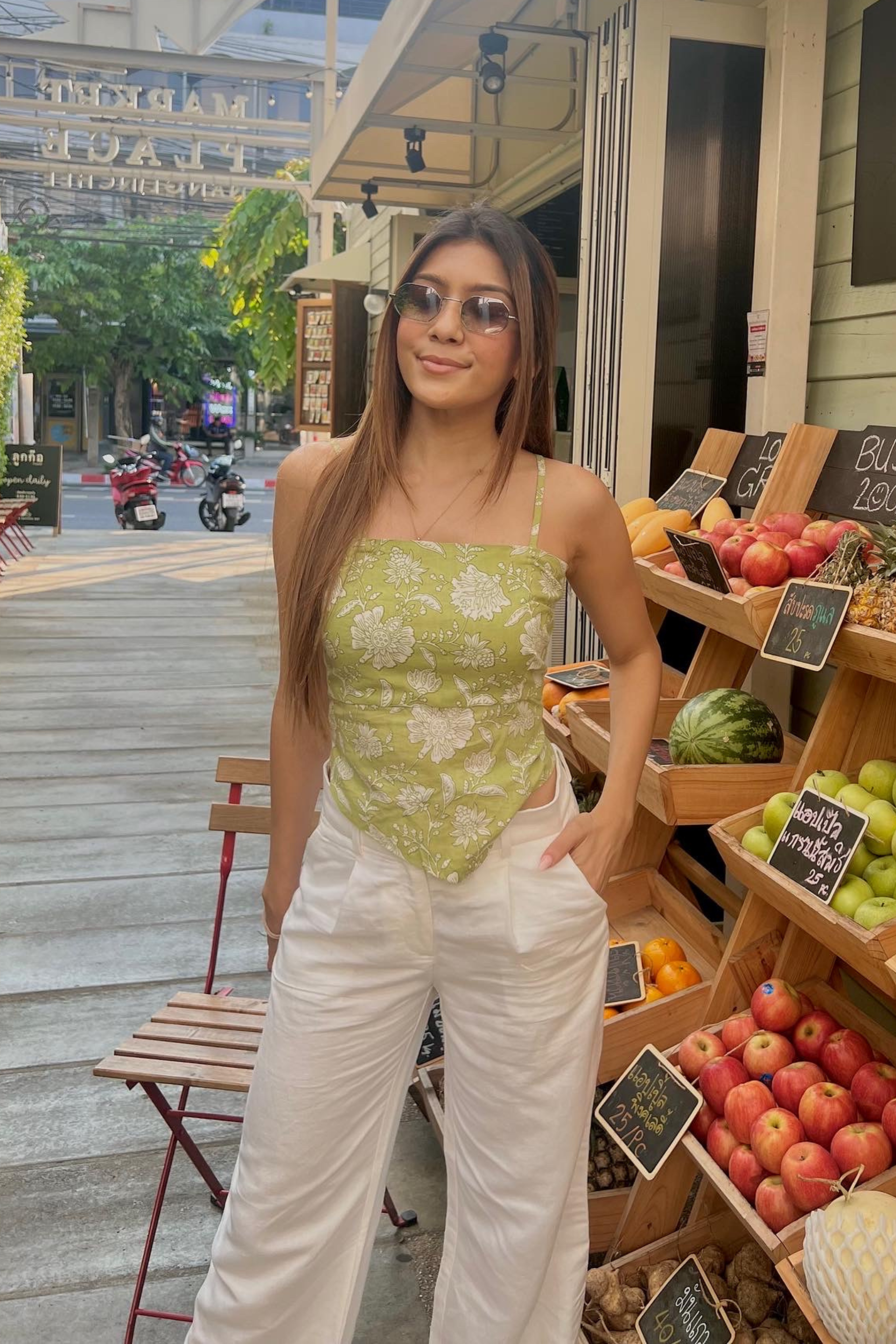 Pastel Green Floral Scarf Top Crafted from Cotton fabric