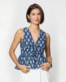 Indigo Blue & White Floral Tie-Up Top Desi Core