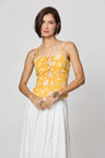 Yellow Floral Tie-Up Neckline Top with Adjustable Strap Desi Core