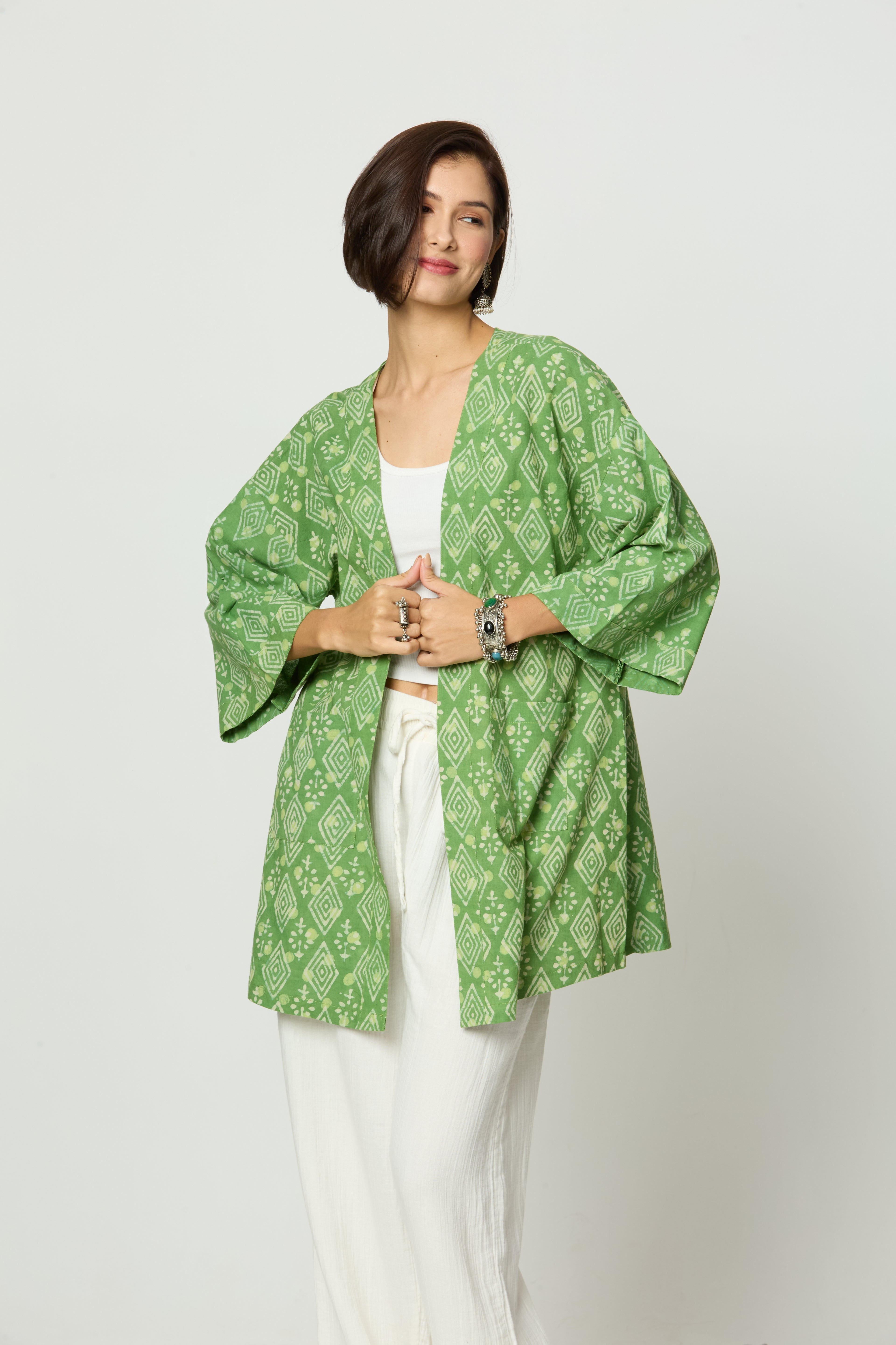 Green Dabu Printed Shrug
