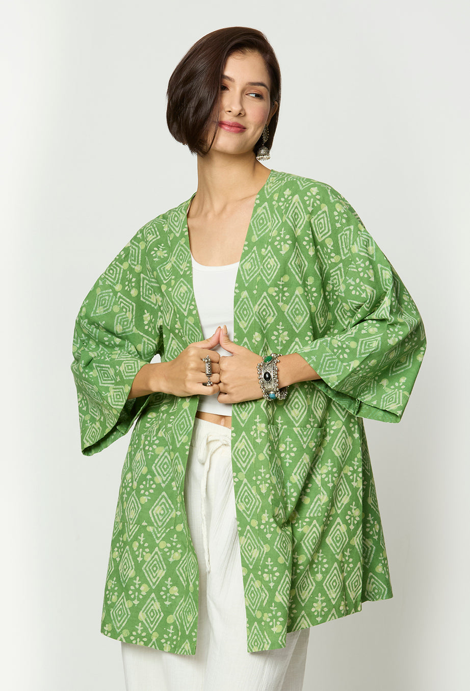 Green Dabu Printed Shrug