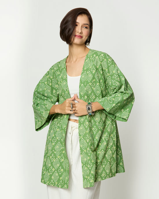 Green Dabu Printed Shrug Desi Core