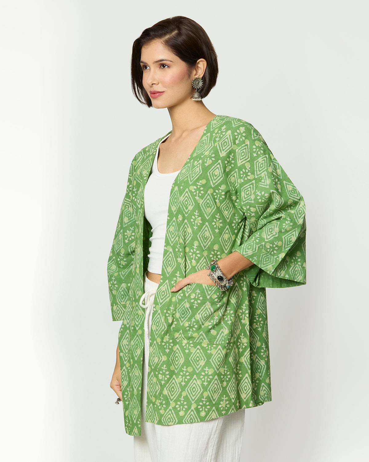 Green Dabu Printed Shrug Desi Core