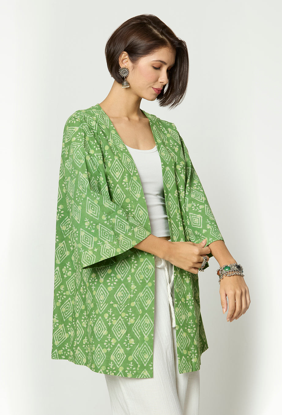 Green Dabu Printed Shrug