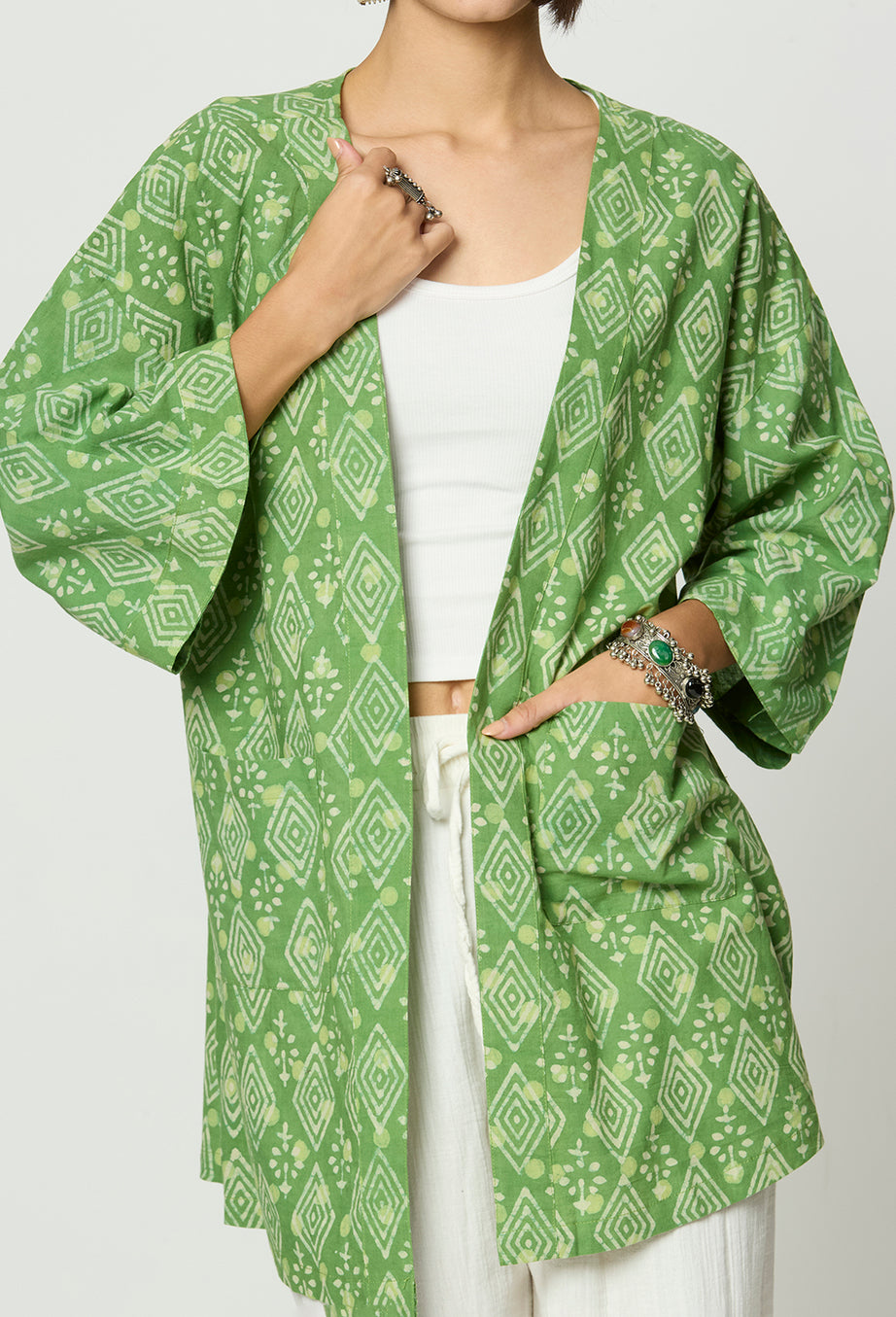 Green Dabu Printed Shrug