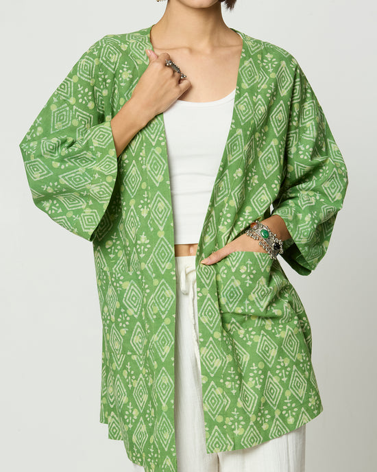Green Dabu Printed Shrug Desi Core