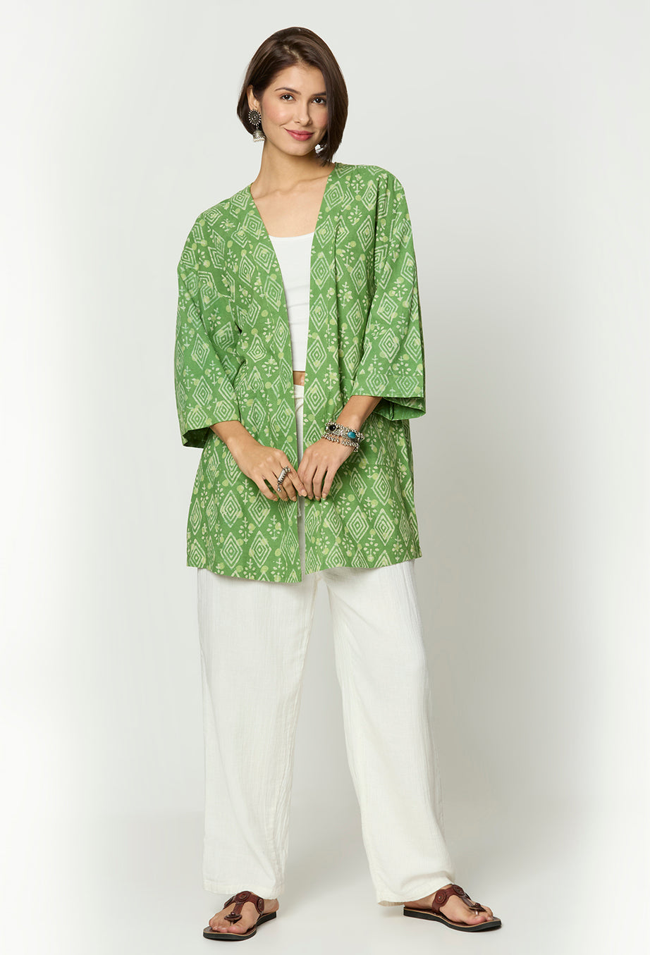 Green Dabu Printed Shrug