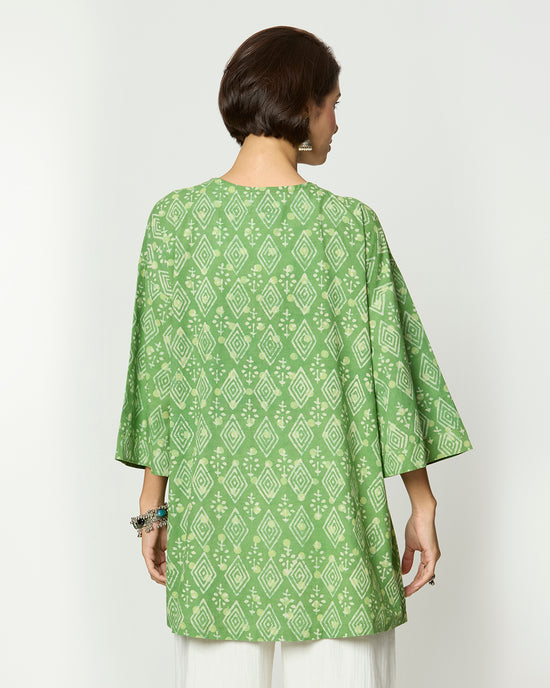 Green Dabu Printed Shrug Desi Core