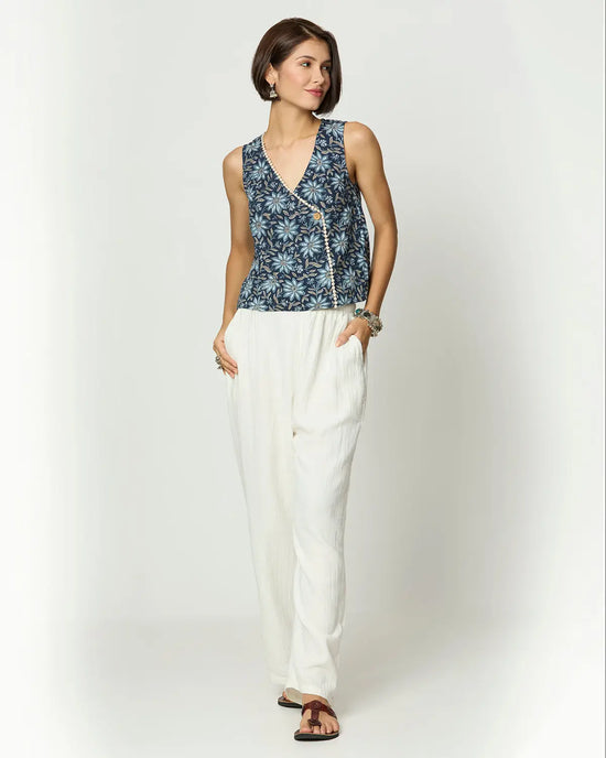 Shades of Blue, Grey & Beige Top with Lace Detailing Desi Core