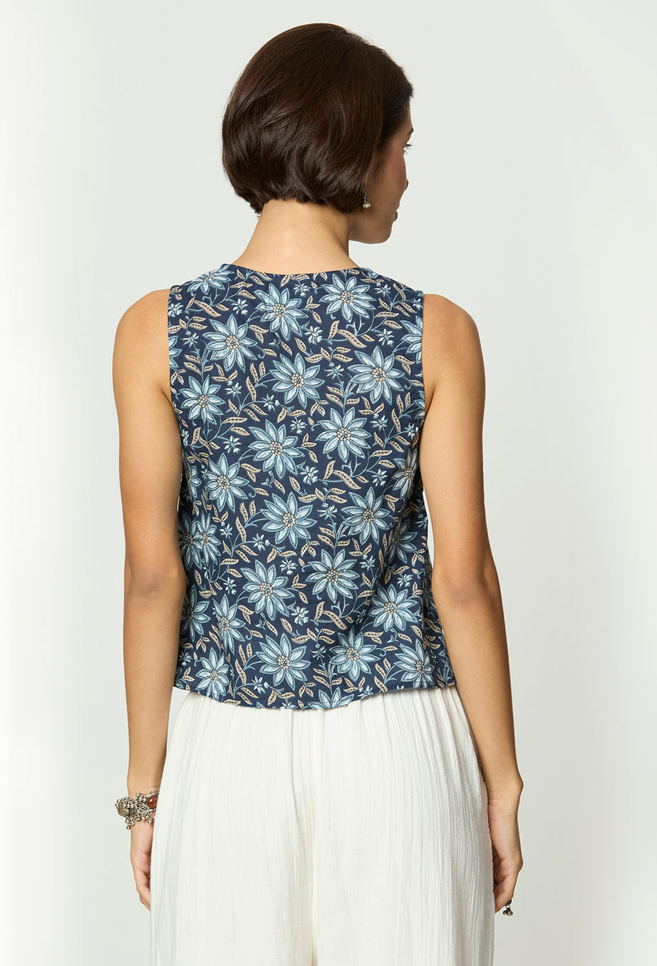 Shades of Blue, Grey & Beige Top with Lace Detailing