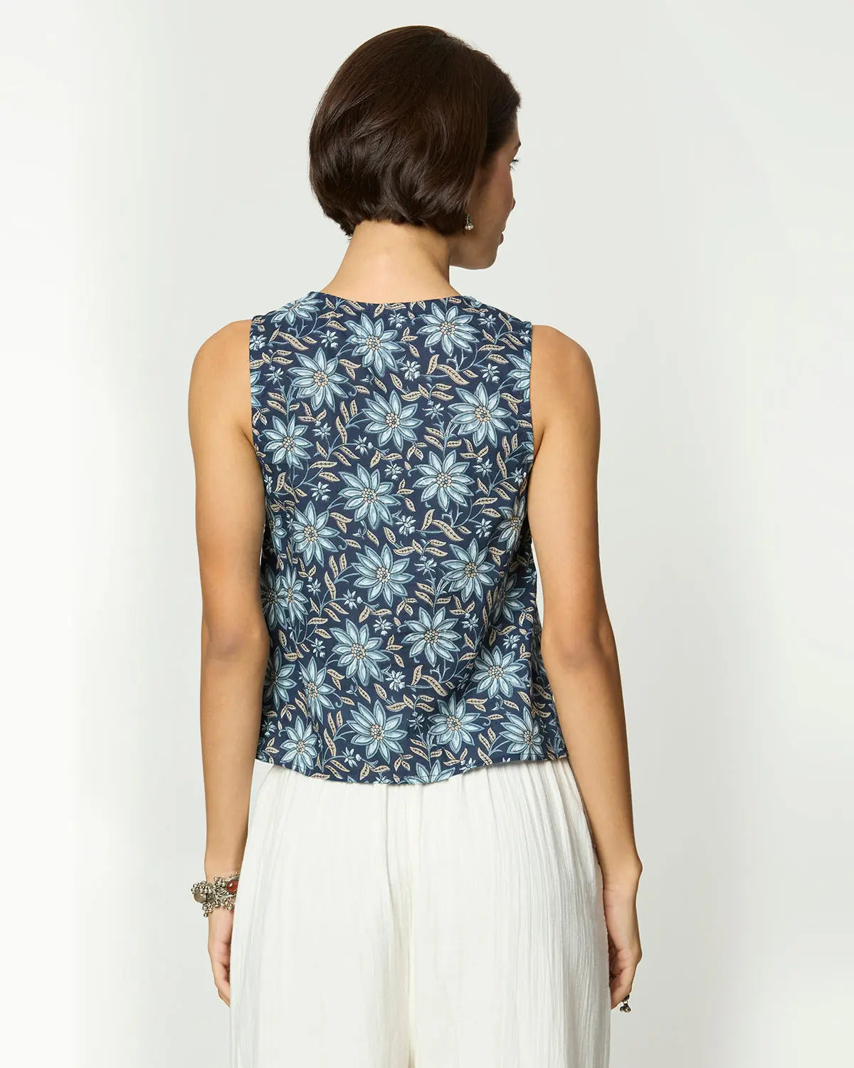 Shades of Blue, Grey & Beige Top with Lace Detailing Desi Core