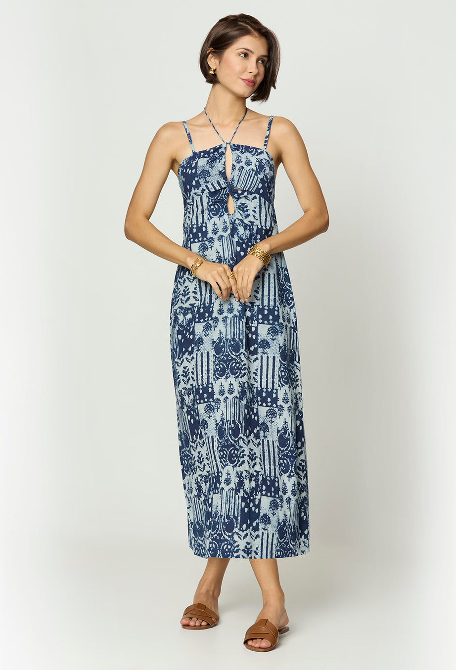 Indigo Tie-Up Maxi Dress