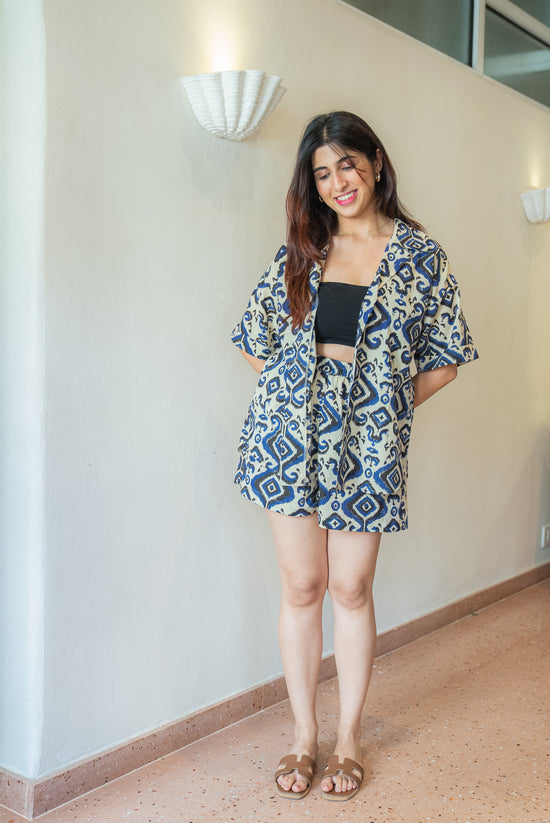 Ikkat Print Shirt and Shorts Co-ord Set SpringSummer'24