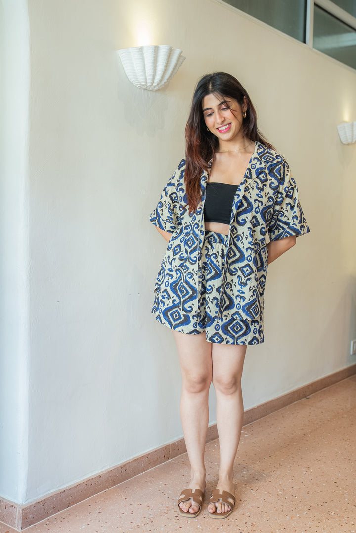 Ikkat Print Shirt and Shorts Co-ord Set SpringSummer'24