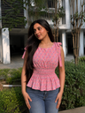 Pink Floral Printed Smocked Tie-Up Top