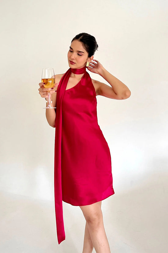 Irum One Shoulder Hot Pink Short Scarf Dress Valentines Day Collection