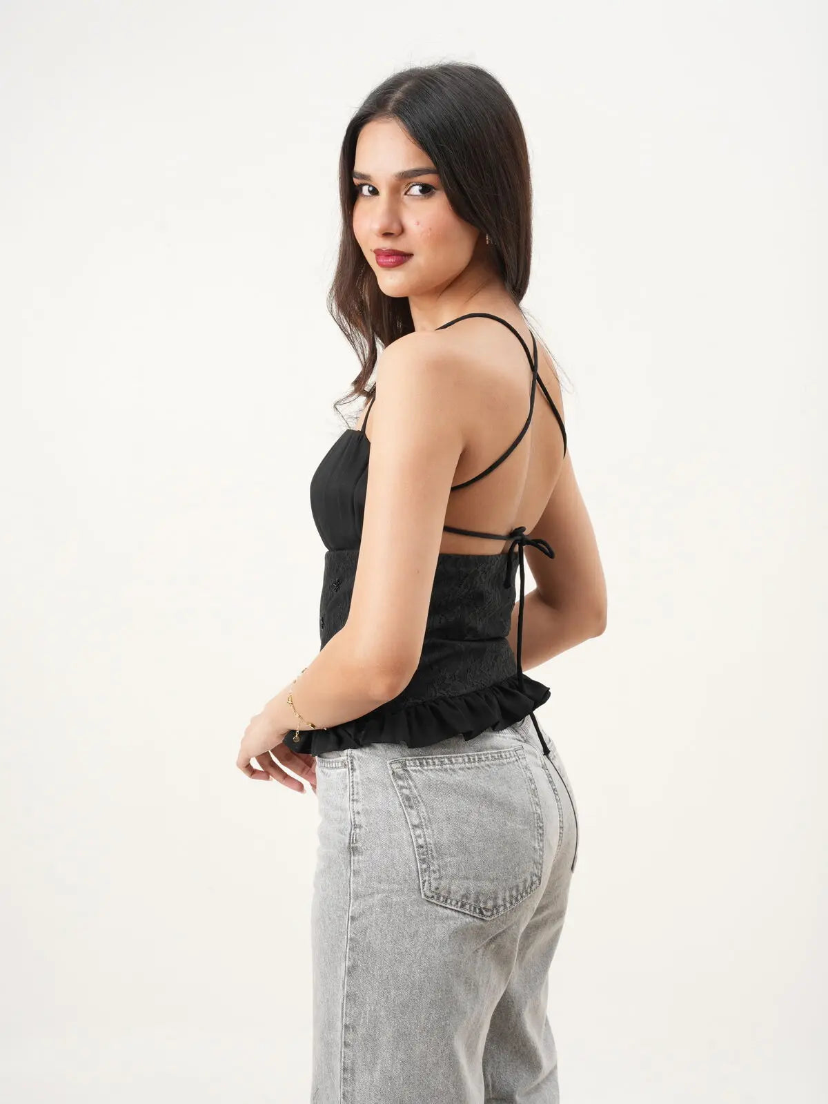 Black Floral Sweetheart Neck Sleeveless Fit & Flare Top with Hand-Embroidered Detailing (Copy) New Years Eve Collection