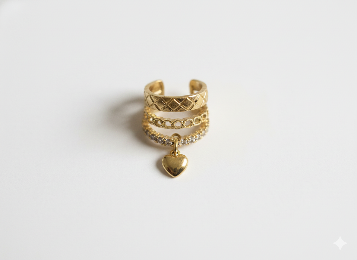 Gold Heart Charm Ear Cuff NYE Jewellery