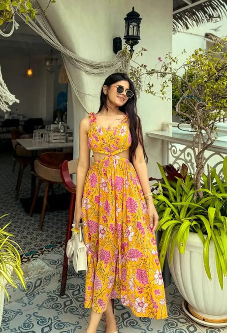 yellow dress with pink flowers Summer To Remember Lace-Up Back Floral Our satin maxi slip dress is the ultimate birthday girl outfit Floral Maxi Dress Yellow Dress