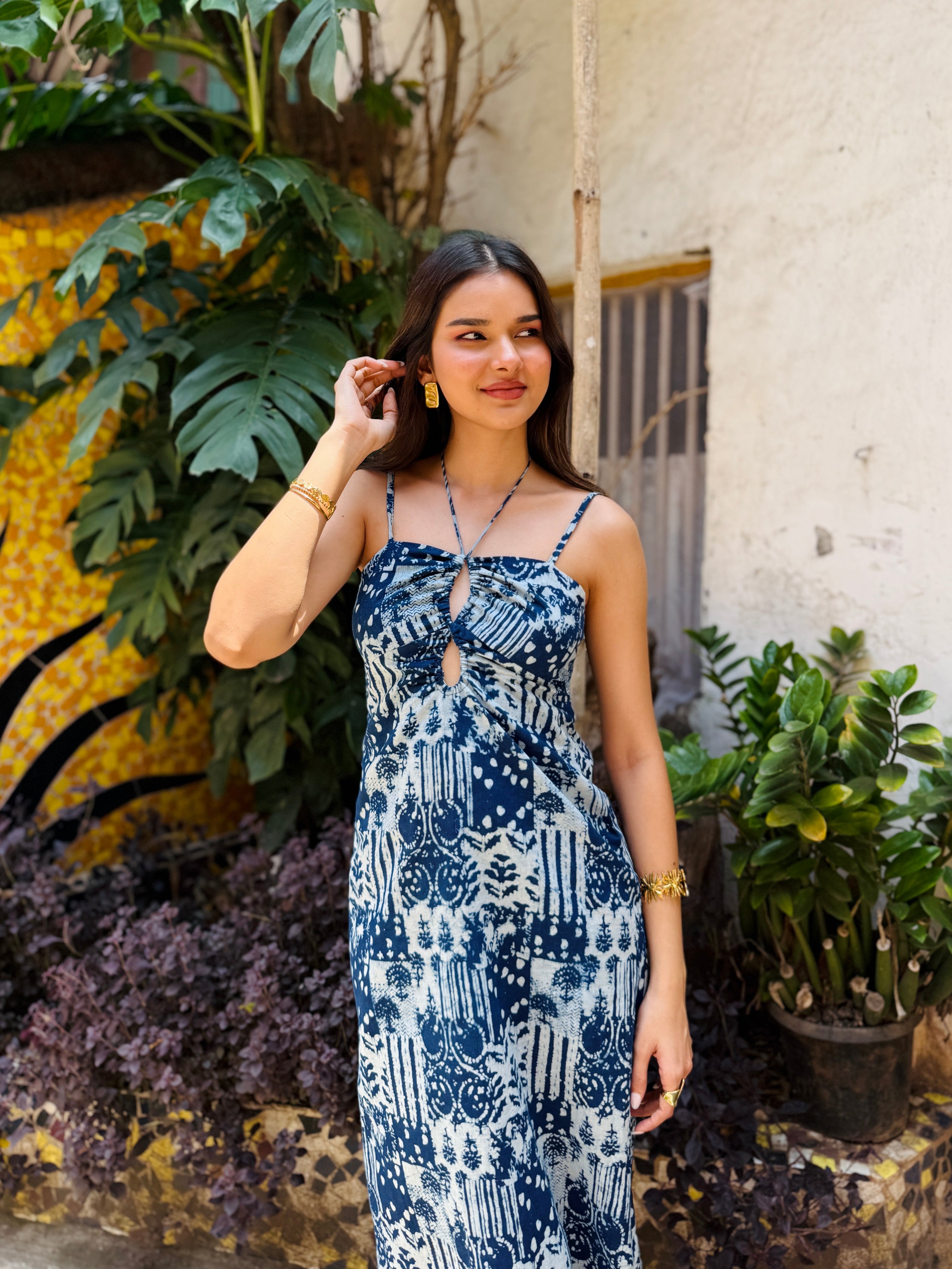 Indigo Tie-Up Maxi Dress Beat the October Heat