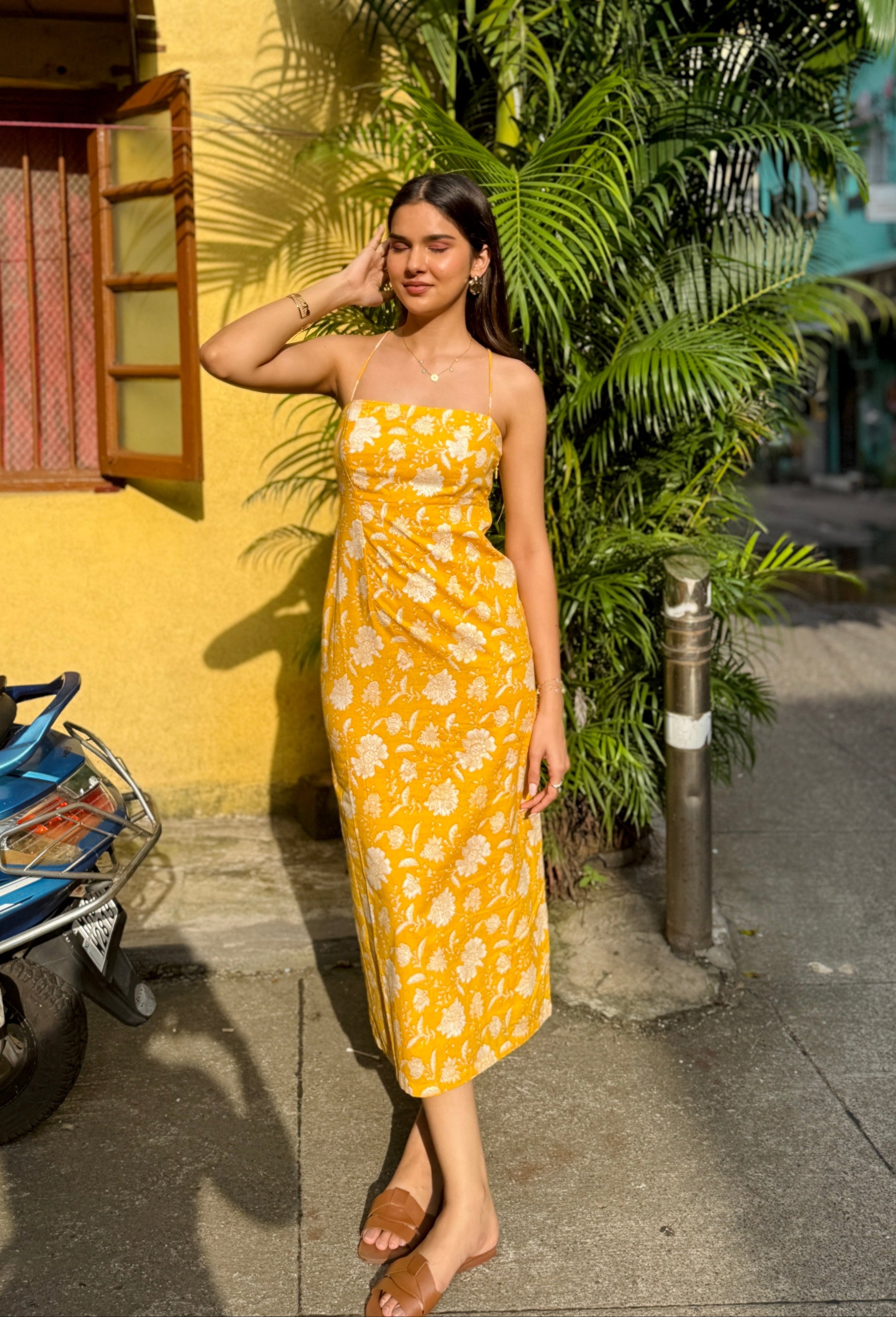 Yellow Spaghetti Strap Maxi Dress Beat the October Heat
