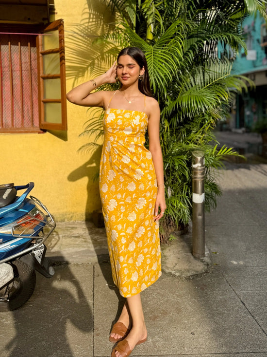 Yellow Spaghetti Strap Maxi Dress Beat the October Heat