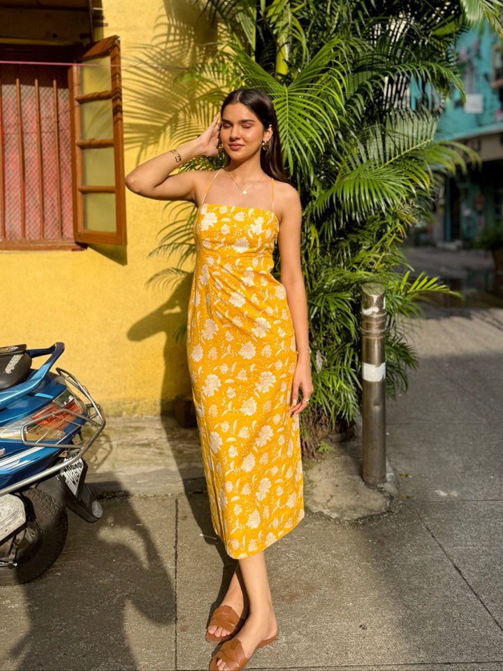 Yellow Spaghetti Strap Maxi Dress Beat the October Heat