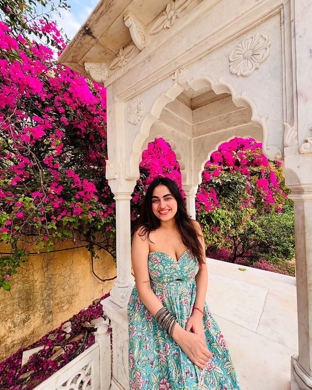 Green Tropical Floral Print Cotton Tube Dress with Pocket SpringSummer'24