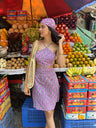 Comfortable Purple Print Cotton Short Dress with Back Tie Spring Summer - 25